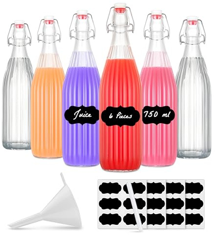 Amajoy 6 x 750 ml Bügelflasche Bügelverschluss-Flasche leere Glasflasche mit Bügel zum selbst abfüllen Schnaps,Likör, Saftflasche 0.75 Liter