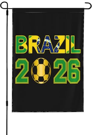 Bandiera 6 stelle Brasile 2026, tifoso del Brasile, pallone da calcio, bandiera Cup26, 12x18, doppio lato, da giardino, senza asta.