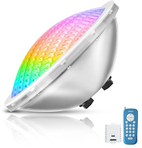 OSREE 30W Lampada Piscina LED PAR56 Sott'acqua, Faro Piscina RGB Multicolore Dimmerabile 1200lm, Timer 2/4/6H, Acciaio Inox 316 IP68 Impermeabile Luce Piscinas con Telecomando, 12V AC