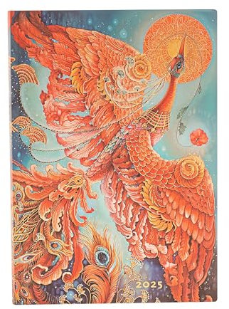 Firebird (Birds of Happiness) Midi 12-month Day-at-a-time Softcover Flexi Dayplanner 2025 (Elastic Band Closure): jeden dzień na stronie, zamykany na gumkę, papier 80 gsm