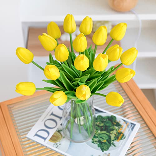 JUSTOYOU Tulipanes con Toque Real, 33 cm de Largo, Flores Artificiales Decorativas para Ramos de Boda, hogar, Hotel, jardín, Eventos navideños, Amarillo, 10 uds.
