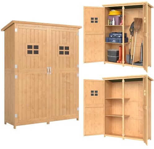 Outsunny Gartenschrank Holz Geräteschuppen Gerätehaus Geräteschrank Pultdach Garten Natur 127,5x50x164cm