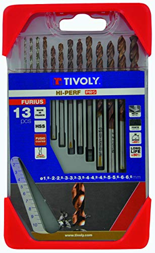 Coffret Tivoly Clipster de 13 Forets métaux Din 338 Furius HSS Revêtus FUSIO Ø 1, 5 à 6, 5 mm