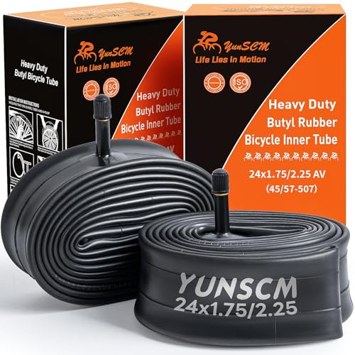 YunSCM 2PCS 45/57-507 Verdickter 24 Zoll Schlauch 24x1.75 24x1.95 24x2.0 24x2.10 24x2.125 24x2.25 AV32mm Ventil Kompatibel 24 Zoll Fahrradschlauch/Mountainbike/E-Fahrrad 24x1.75/1.95/2.125/2.25