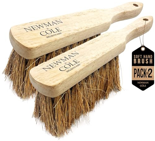 Newman and Cole Natural Wooden Hand Brushes - Choose from Hard Stiff Bristle Brush or Soft Brush with Natural or Synthetic Bristles (2 x Coco Soft Hand Brush)