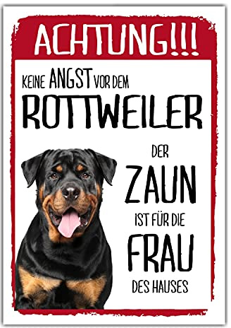 Rottweiler Dog Schild Achtung Zaun Frau Spruch Türschild Hundeschild Warnschild Geschenkidee lustiger Spruch Hundemotiv Aluminium Wetterfestes Hundeschild