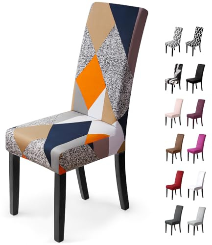BalladHome® Stuhlhussen Stretch Stuhlhussen Universal Esszimmerstühle Stuhlhussens Decorative Stuhlüberzug Abnehmbar Schutzhülle für Hochzeitsfeiern, Bankett, Hotel(4 Stück, Orange Geometrie)-H