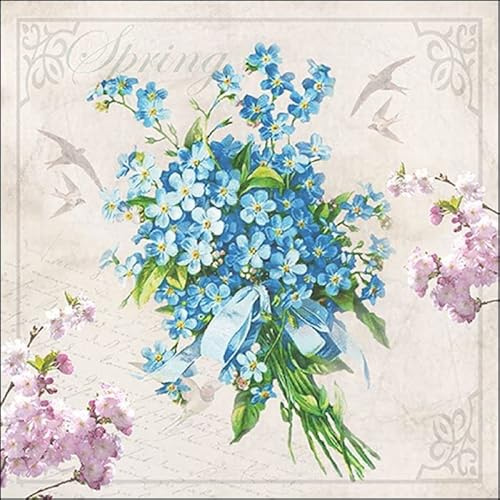 Servietten Blumen 20 Bund an Vergissmeinnicht | Vintage Sommer Tischdeko 33x33cm