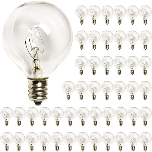 SUNSGNE G40 Replacement Light Bulbs, 5 Watt Clear Bulbs 1.5 Inch Globe Light Bulbs for Indoor Outdoor String Lights Replacement, Fits E12/C7 Screw Base Socket, 50 Pack