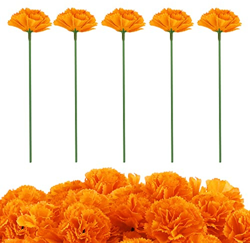 AIEX 30 Pièces Souci Fleurs avec Tiges, Bouquets de Souci Fleurs Artificielles Oranges Mariage pour Décorations Halloween Couronnes Projets de Bricolage Centres de Table