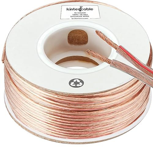 Kinter Cavo da 30,5 m 14 gauge audio stereo altoparlante filo 30,48 metri 2 conduttori polarità contrassegnato PVC trasparente, CCA, bobina in scatola, per Home Theater, HiFi, Surround, Car Audio, 117
