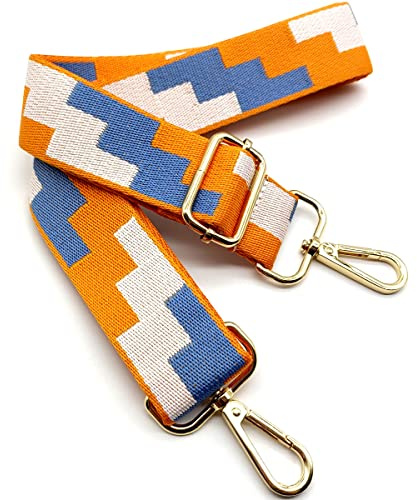 Verstellbarer Schultergurt für Taschen Blau Orange, Taschengurte zum Wechseln, Taschengurt Breit mit Karabiner Gold, 80-130 cm Tragegurt Tasche für Damen Schulterriemen, Moderne Handtasche, 3.8cm, 47