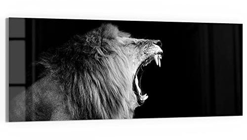DEQORI Glasbild Echtglas | Motiv Brüllender Löwe | horizontal einteilig 125x50 cm | schöne Dekoration | Wandbild für Wohnzimmer, Schlafzimmer, Flur & Küche | moderne Wanddeko