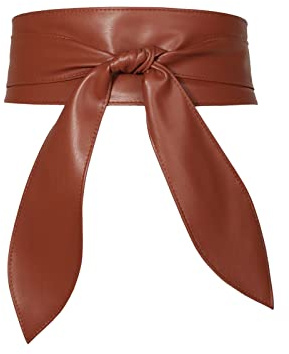 LumiSyne Kvinnor Obi-bälte brett cinch-bälte mjukt PU-läder knyt upp runt midjebälte knutet midjeband korsett bälte för klänning, Kaffe, one size