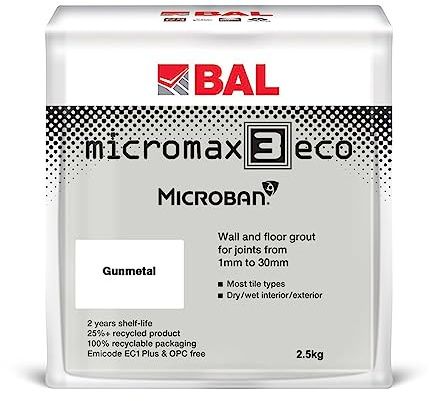 Bal Micromax3 Eco Grout Wall & Floor Grout, Rapid Set, Antimicrobial, Suitable For Interior & Exterior 2.5KG Bag - Gunmetal
