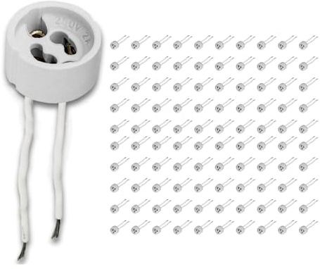 Amslight 100x GU10 Fassung mit Kabel für LED- und Halogen, LED Fassung 230V, GU10 Einbaurahmen, Keramik Sockel, Qualität Silikonkabel, Hitzebeständig