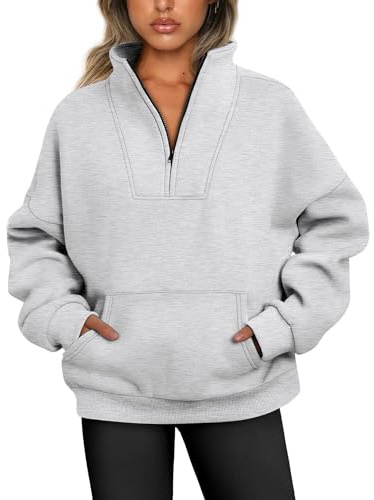 Jhsnjnr Women's Quarter Zip Jumpers Fleece Lined Pullover Sweater Tops Plain Oversized Sweatshirts