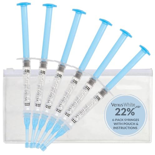 Kulzer 6 Pack: 22% Venus White Pro Teeth Whitening Gel w/Teeth Whitening Instructions & SDC Carrying Pouch, Venus Whitening Gel Syringe Refill (6 Pack), Clear