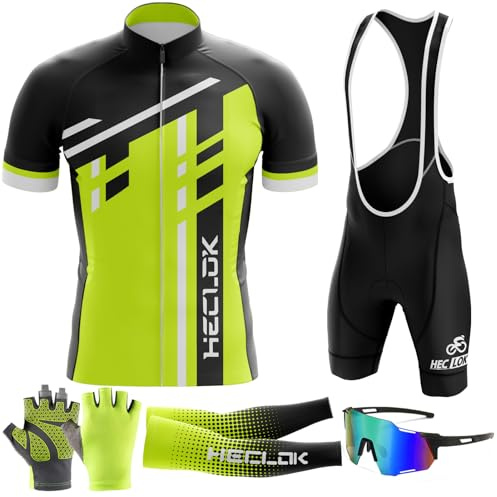Radtrikot Set Herren Kurzarm – Atmungsaktiv, 9D Gel-Polster | Schnell trocknend, 9D Gel-Polster, 3 Rückentaschen, für MTB und Rennrad geeignet