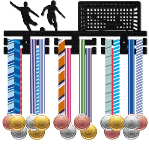 CREATCABIN Fußball-Medaillenhalter-Medaillenaufhänger,Holzregal,Wandhalterung,Dekor,Sport-Medaillen-Organizer Holz Zum Aufhängen von Medaillen,Sportler-Wettbewerbsauszeichnungen,Aufbewahrung,40x15cm