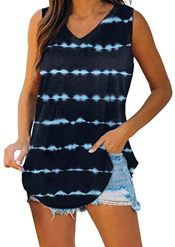 Damen Sommer Casual Tank Top V-Ausschnitt Ärmellos Blusentop Bedruckte Sexy Weste Shirt Strand Top Basic Tunika Casual Lose Shirt Tank Tops Damen Kurz