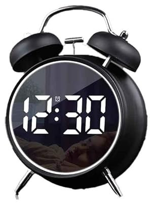 KRODEAIR Piccola Sveglia Digitale, Sveglia Elettronica a LED a Doppia Campana, Sveglia Silenziosa in Metallo, Sveglia Forte da Comodino per Dormienti Pesanti Adulti Bambini,Black