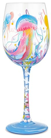 NymphFable Handbemaltes Weinglas Ozean Quallen bunte Artisan gemaltes Glas 15oz Geschenk für Familie Freund Frauen