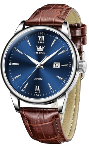 OLEVS Herren Uhren Wasserdicht Lederarmband Lässig Herren Großes Uhren