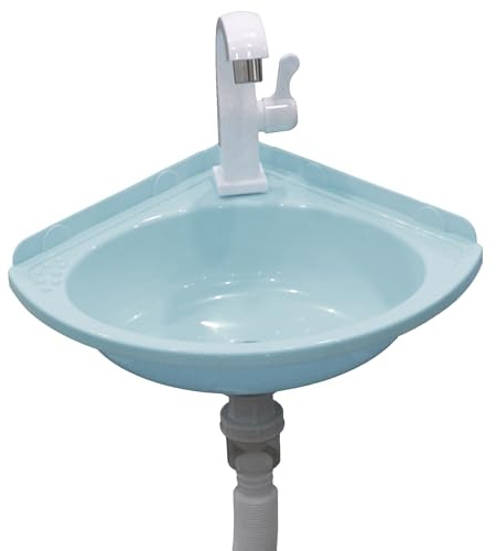 Lavabo In Plastica Colorata a Muro - Mini Lavamani Ad Angolo per Camper, Giardino, Campeggio, Cantina