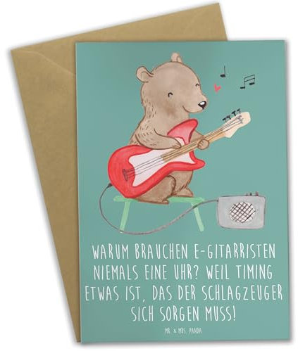 Mr. & Mrs. Panda Grußkarte E-Gitarre Timing - Geschenk, Musikgenre, Klappkarte, Musiker, elektrische Gitarre, hochzeitskarten, Rhythmus, dankeskarten, Band, Musik, osterkarten, Glückwunschkarte