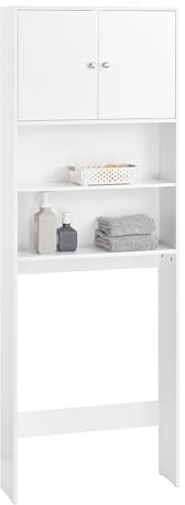 SoBuy Mobile Bagno Salvaspazio Colonna Alta Mobiletto Bagno con Ante e Ripiani Aperti, 3 Ripiani Regolabili per Lavatrice o WC, Mobiletto Stretto Salvaspazio Bianco 65x182x20cm BZR165-W