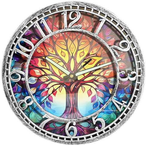 WANGIRO Tree of Life Wall Clock 12inch Silent Movement Clock Precise Timekeeping Wall Clock Ideal for Living Rooms Bedrooms Offices for Home Decor Enthusiasts Antique Silver