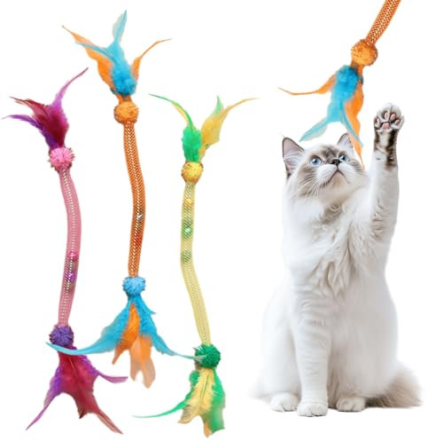 FUXNGZI Katzenspielzeug, 2025 Neu Katzenspielzeug Selbstbeschäftigung, Interaktives Katzenspielzeug mit Federn, Katzenspielzeug Selbstbeschäftigung Mit Katzenminze (3PCS)