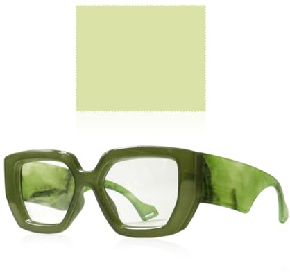 Occhiali Verdi 1 Pezzo Con Montatura Spessa, Panno Per Occhiali 1 Pezzo, Occhiali Quadrati Grandi, Occhiali Unisex, Alla Moda E Personalizzati Con Montatura Grande, Occhiali Oversize