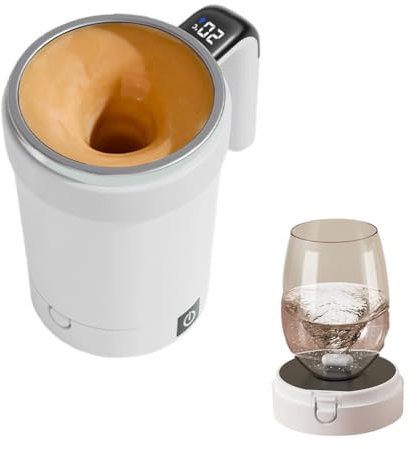 Utomatic Tasse à café auto-mélangeante, 380 ml, acier inoxydable, magnétique, intelligent, pour mesurer la température, café, lait, rechargeable (blanc)
