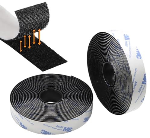 Ruban auto-agrippant de 6 m - Extra fort (adhésif de marque 3M) - Réutilisable - Pour bricolage, artisanat, maison, couture, extérieur et intérieur (25 mm, noir)