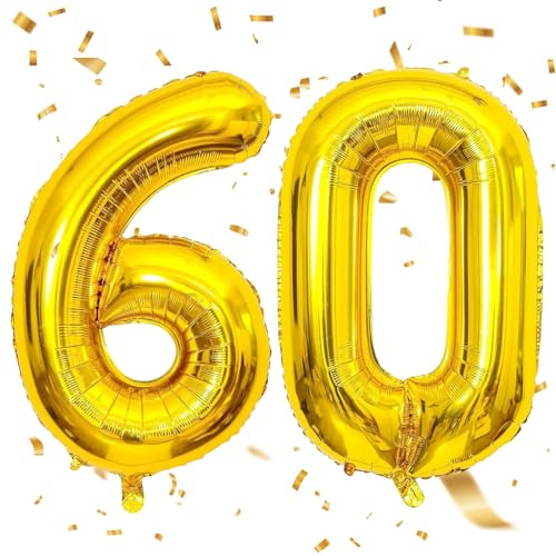 Luftballon Zahlen 60 Gold,40 Zoll Luftballon 60 Gold Zahlenballon 60 Helium Ballon Folienballon 60. Geburtstagsdeko for Männer Frauen 60.Geburtstagsparty Jubiläum