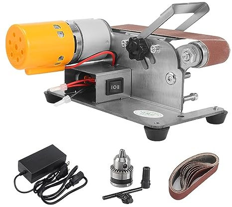 Mini ponceuse à bande électrique bricolage polissage rectifieuse meuleuse multifonctionnelle ponceuse à bande coupe bords aiguiser Pour le travail du bois, le ponçage et le polissag(Set3)