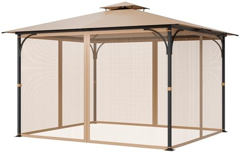 VEVOR Gazebo Netting Replacement, Fit Most 10 x 12 x 7 FT Gazebo Curtain, Outdoor Garden Net, 4-Panel Sidewall Mesh Net, Patio Midge Netting with Double Zipper, Canopy Screen (Netting Only)