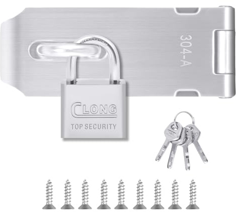 Flintronic Loquet de Cadenas Agrafe avec Cadenas et Vis, 4 Pouces Loquet Porte en Acier Inoxydable avec Clé, Cadenas Agrafe Lourds pour Sécuriser Chambres, Cuisines, Jardins, Salles de Bain et Garages