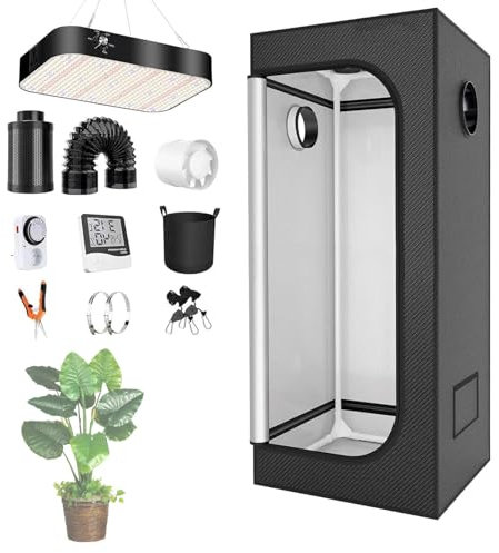 Grow Tent, Complete Set Cultivation Set with 100w/200w Led Full Spectrum Grow Lamp Dimmable, Grow Tent Kit Complete Hydroponics Grow Tent Complete,70 * 70 * 160cm-Dimmingversion200W(Set)