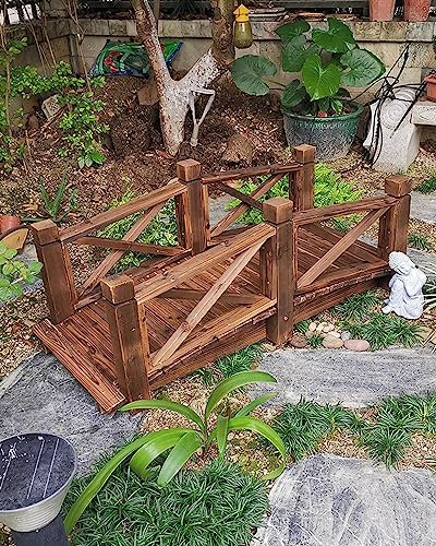 Pont de Jardin, Petit pont en bois pour jardin extérieur, pont décoratif pour étang avec rails latéraux, passerelle pour ruisseau de ferme, pont décoratif pour aménagement paysager 140 cm/4,6 pi