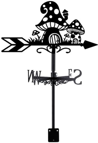 SUPERDANT Mushroom House Weather Vane Mushroom Metal Weathervane Funny Windvanes Weathercock Decorative Black Wind Direction Vanes Signs for Farmhouse Sheds Outdoor Garden Lawn Roof Decoration