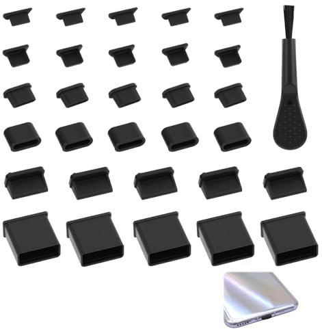Vxiwscy Lot de 30 Bouchons de Protection en Silicone pour Ports USB Type-C, Micro USB, USB A Mâle et Femelle, Inclus Brosse de Nettoyage, Idéal pour la Protection Contre la Poussière et l'Humidité