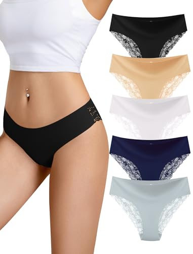 Voenxe Dam Trosor,Women Spets UnderkläDer,BekväMa Sexiga Underwear,Mjuka Bikinitrosor,Damen Hipster Medium LåGuppgåNg Midja,Underbyxor Lace Stretch,Kvinnor Soft Panties,5-Pack