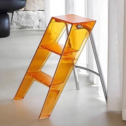 Lzyjck Scaletta A 3 Gradini in Acrilico, Sgabello Pieghevole, Sgabelli Decorativi Moderni, Mensola Portaoggetti, per Armadio, Soggiorno, Giardino, Balcone,Arancia,52x44x63cm