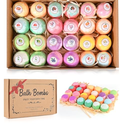 BOENFU Badebomben Geschenkset, 24er Badekugeln mit Natürlichen ätherischen Ölen, Handgefertigte Bath Bomb Geschenk Set für Freundinnen Mütter Frauen Mädchen