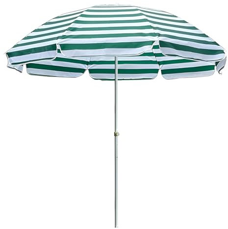 Générique 200/220cm Parasol de Plage Pliable À Rayures Vertes et Blanches, Parasol de Terrasse Protection UV 50+, Parasol de Balcon Droit pour Jardin, Piscine(195cm/6.4ft)
