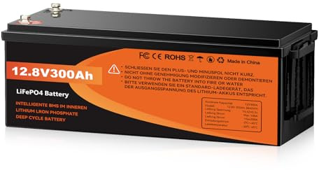 WERCHTAY Bateria Lifepo4 12V 300Ah, Bateria Litio Recargable, Baterías de Ciclo Profundo, Batería Coche 3840Wh con Sistema 200A BMS, 18000 Ciclos Para Sistema Placa Solar, Barco, Hogar, Camper (300ah)