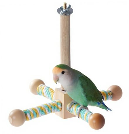 Perchoir Rotatif pour Oiseaux, Aire de Jeu à Suspendre pour Cages à Oiseaux, Perchoir Rotatif en Bois, aux Perroquets de Taille Moyenne, Petits Perroquets Jouer Divertissement